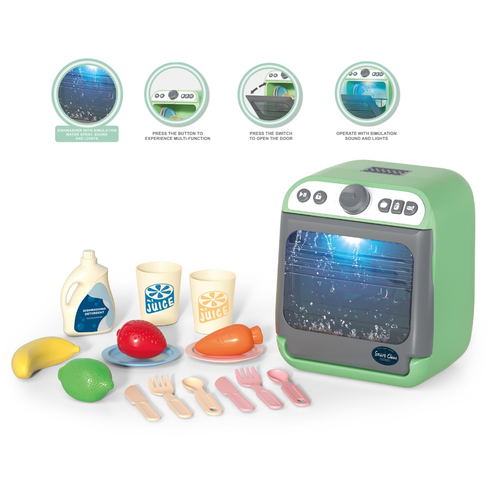 Pretend & Play Dishwasher Set with Sound, Lights & Accessories - Green - Image 2
