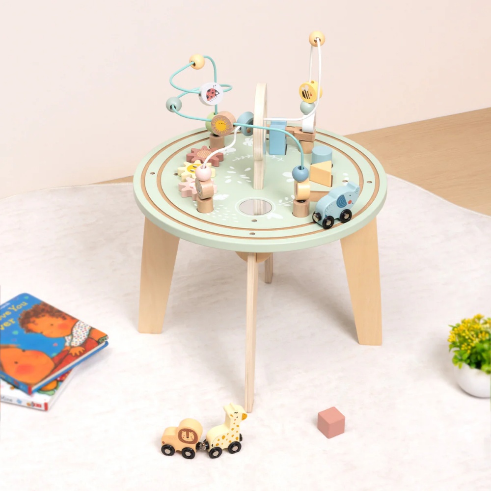 TookyToy - Wooden Activity Table with Bead Maze Shape Sorter - Image 4