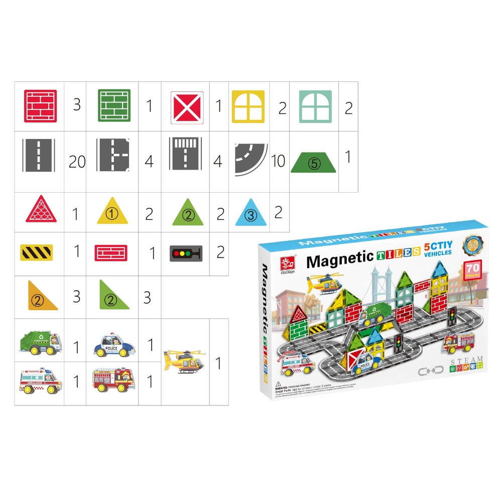 Magnetic Tiles - City Vehicles Set - 70 Pieces - Image 3