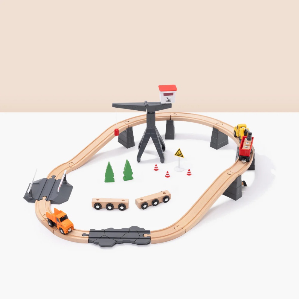 TookyToy - Wooden Train Set - Constructin Yard - Image 2