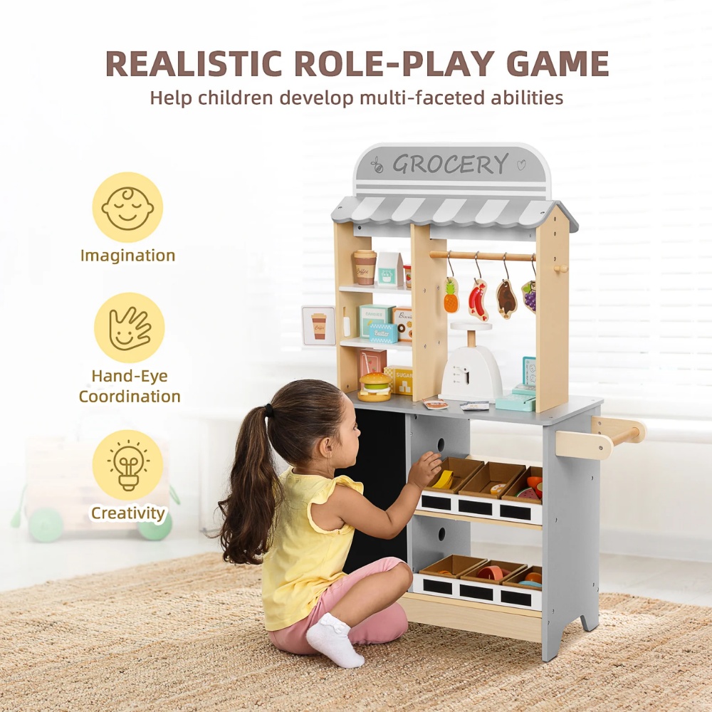 TookyToy - Pretend Play Wooden Grocery Store Playset with Accessories - Image 2