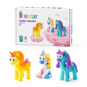 Hey Clay - Modelling Air-Dry Clay with Fun Interactive App - Lighty, Sunny, Rainy, Series Rainbow Unicorns, 6 cans