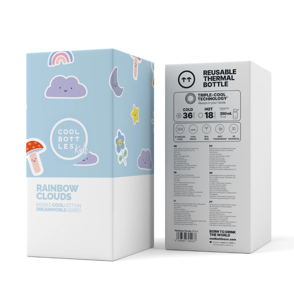 Cool Bottles - Kiddies Triple-Insulated Water Bottle - Rainbow Clouds 350ml - Image 5