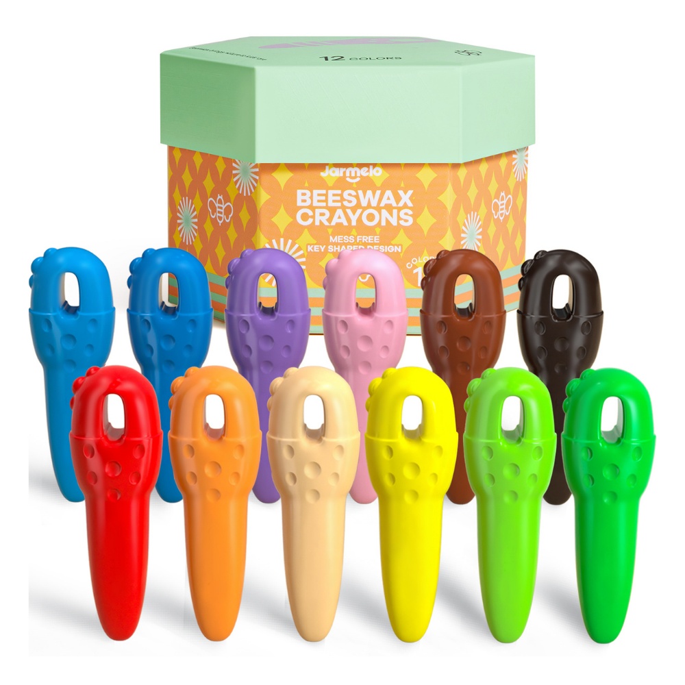 Jar Meló - Beeswax Crayons Key Shape - 12 Washable & Non-Toxic Colours