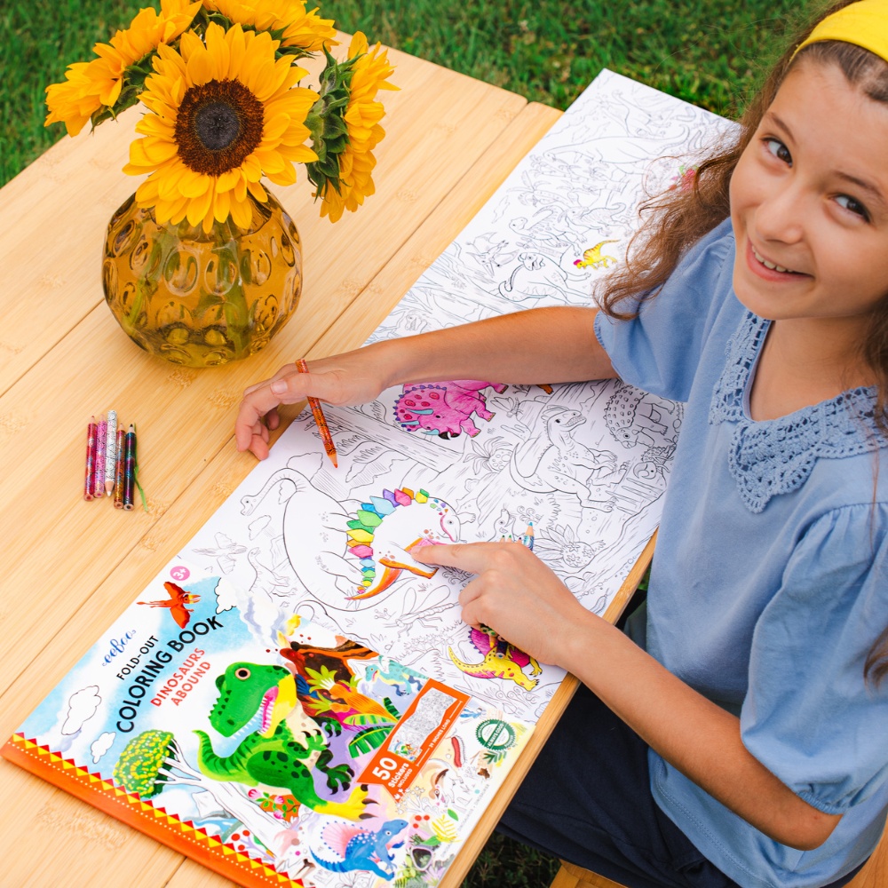 eeBoo - Fold-Out Colouring Book with Stickers - Dinosaurs Abound - Image 3