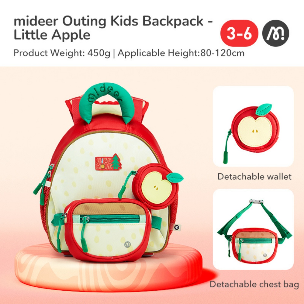 Mideer - 3-in-1 Kids Outing Backpack with Reflective Strips - Little Apple - Image 2