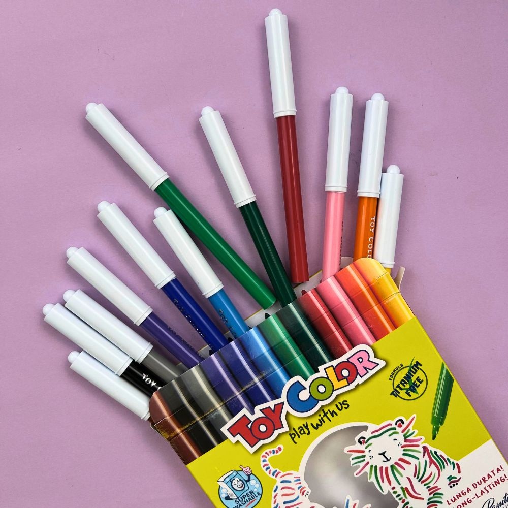 Toy Color - Junior Markers - 12 Pack Fine Tip Fibre Pens, 2.9mm - Image 3