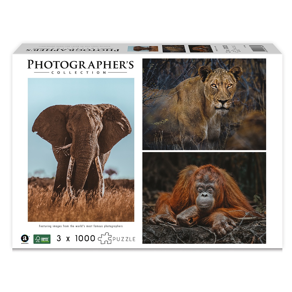 Ambassador - Photographers Collection: 3 x 1000 Piece Puzzle Bundle - Elephant, Lioness and Orangutan - Image 3