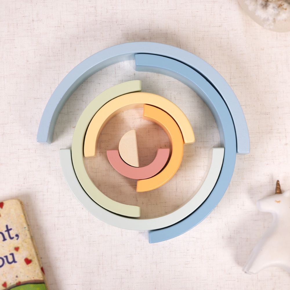 TookyToy - Pastel Rainbow Stacker - Wooden Ring Fine Motor Stacking Toy - Image 3