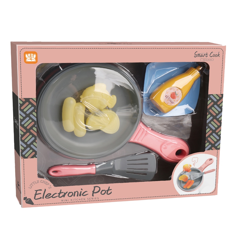 Pretend & Play Frying Pan Set with Lights, Sound & Colour Changing Food - Pink - Image 5