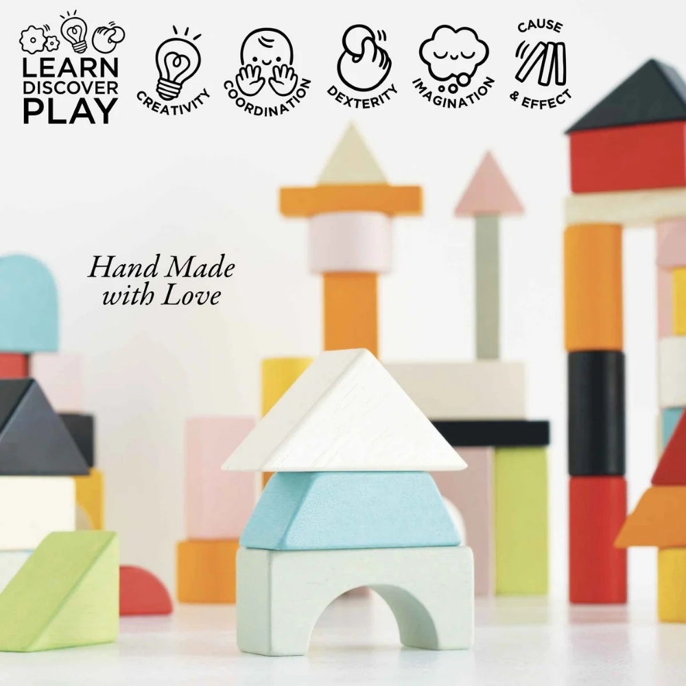 Le Toy Van - Colourful Wooden Building Blocks - 60pcs - Image 5