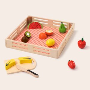 TookyToy - Pretend Play Wooden Cutting Fruit Picnic Toy Set