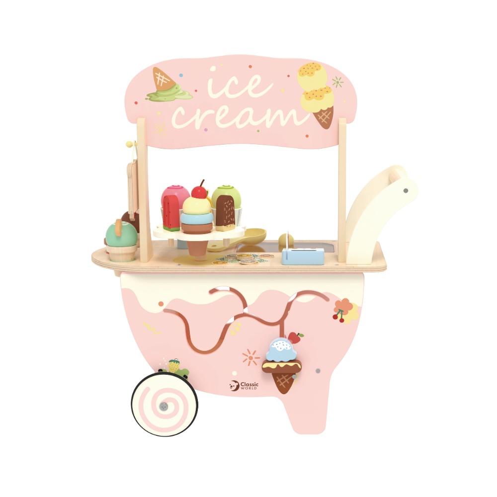 Classic World - Pretend & Play - Wooden Ice Cream Cart - 40pcs - Image 5