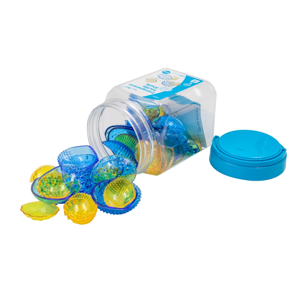 EDX Education - Tactile Shells - Transparent - 6 Tactile Surfaces & 2 Colours - Large & Small - Activity Guide - 48pcs Jar - Image 2