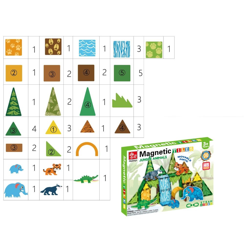 Magnetic Tiles - Jungle Animals Set - 45 Pieces - Image 3