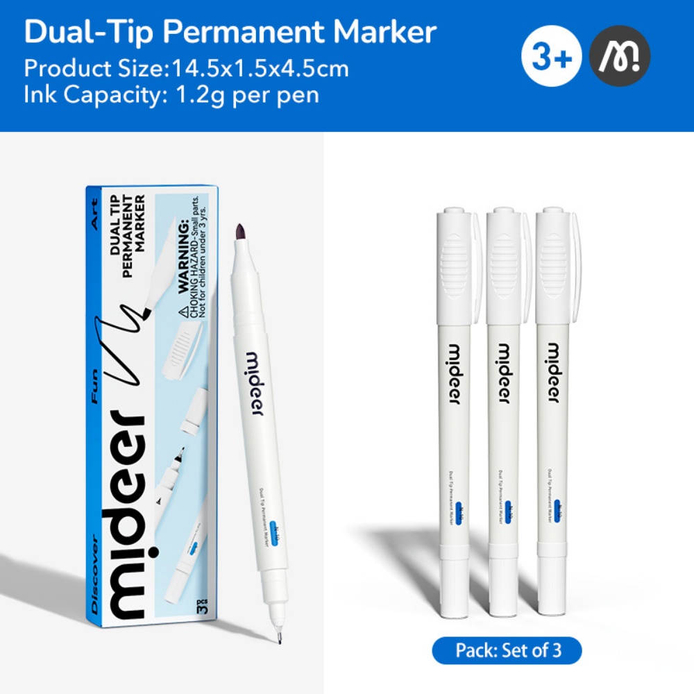 Mideer - Dual-Tip Permanent Markers Fine & Broad Waterproof 3 Pack - Image 2
