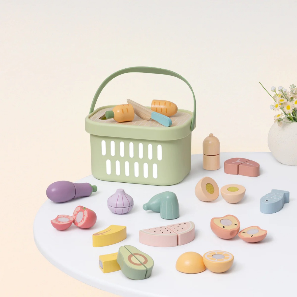 TookyToy - Wooden Cutting Food Play Set in Portable Storage Box - 31 Pieces - Image 4