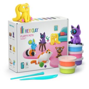 Hey Clay - Modelling Air-Dry Clay with Fun Interactive App - Fluffy Pets, 15 cans