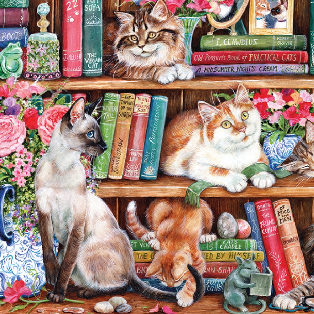 Gibsons - Puss Back in Books - 1000 Piece Jigsaw Puzzle - Image 3