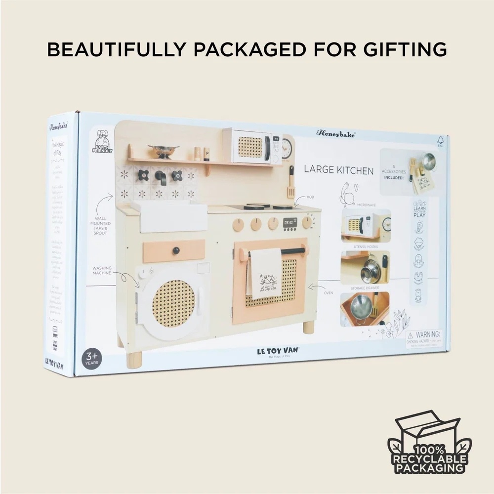 Le Toy Van - Family Size Rattan Wooden Play Kitchen - Image 9