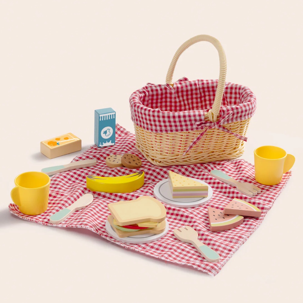 TookyToy - Pretend Play Wooden Picnic Basket Toy Set
