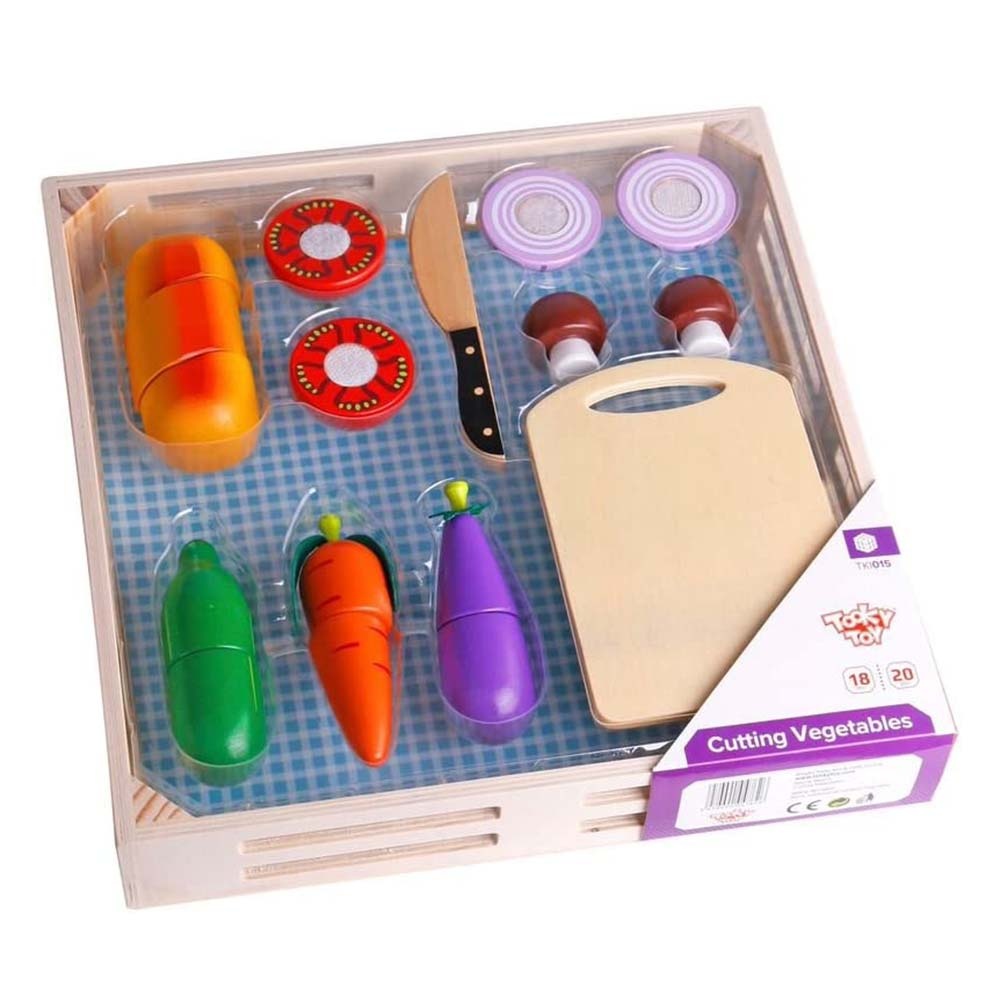 TookyToy - Pretend Play Wooden Cutting Vegetables Picnic Toy Set - Image 2
