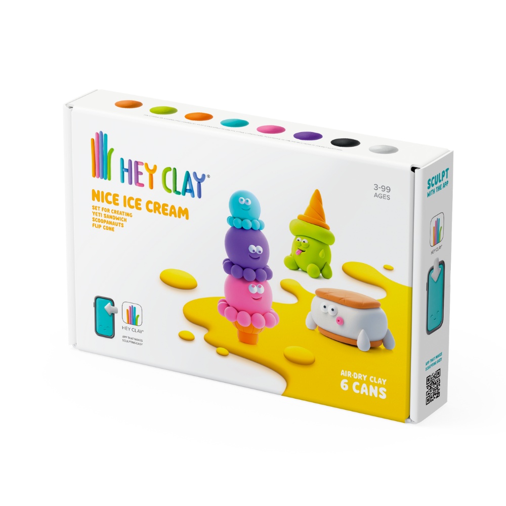 Hey Clay - Modelling Air-Dry Clay with Fun Interactive App - Flip Cone, Yeti Sandwich, Scoopanauts, Series Nice Ice Cream, 6 cans - Image 3