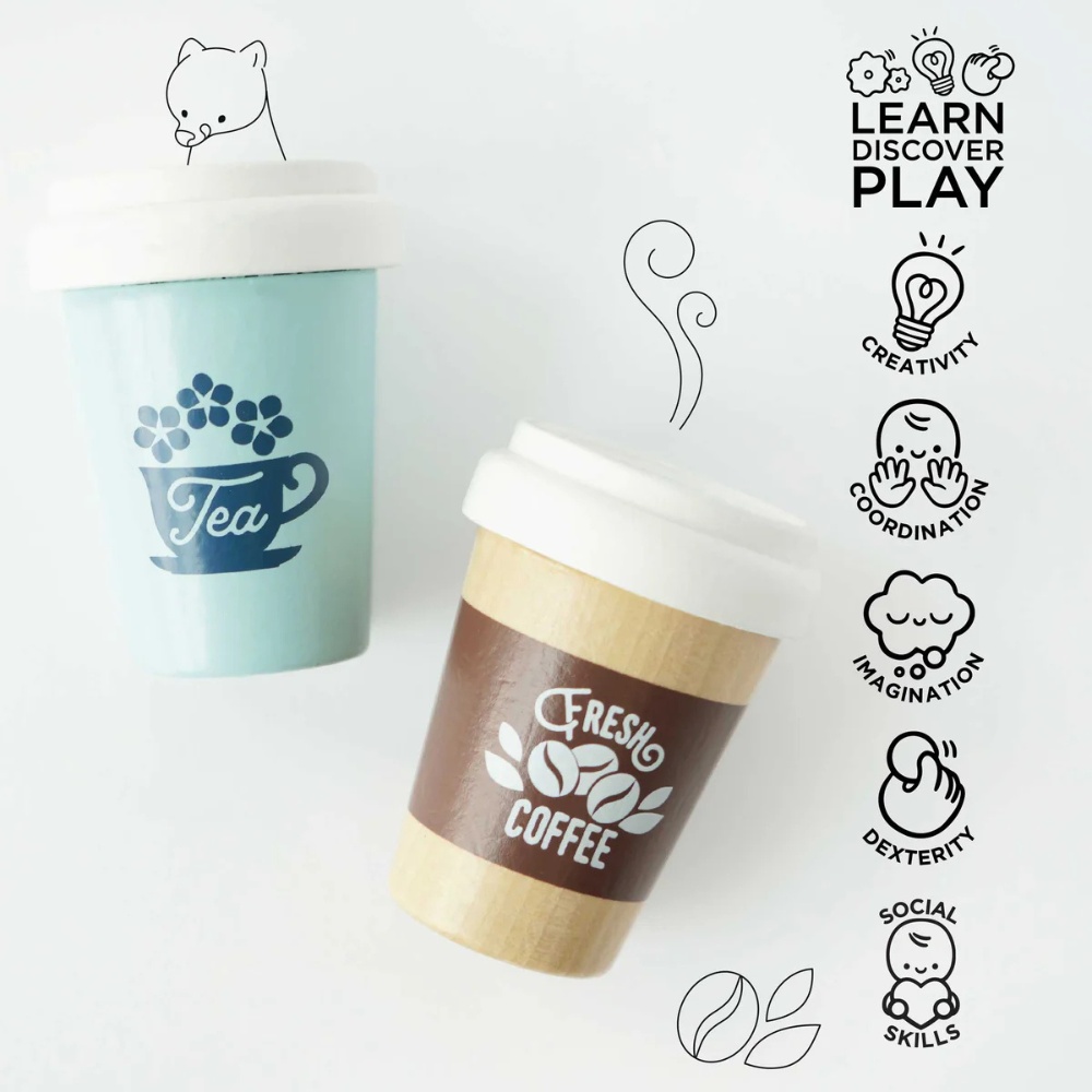 Le Toy Van - Wooden Tea & Coffee Re-Useable Eco Cups - 2pcs - Image 2