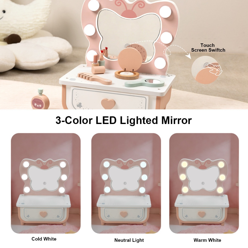 TookyToy - Pretend Play Butterfly Dressing Table Set - 14 Pieces - Image 9