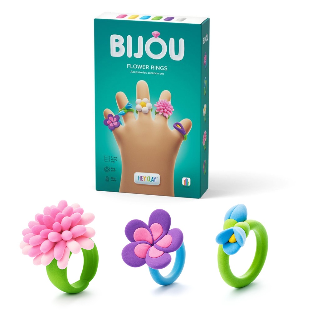Hey Clay - Modelling Air-Dry Clay with Fun Interactive App - Flower Rings, series Bijou, 3 cans - Image 5