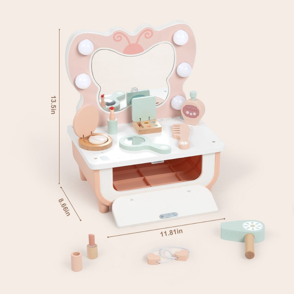 TookyToy - Pretend Play Butterfly Dressing Table Set - 14 Pieces - Image 5