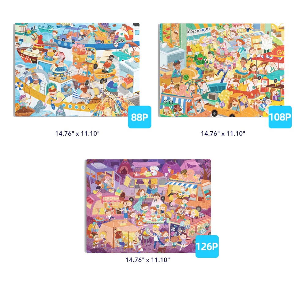 Mideer - Level Up Jigsaw Puzzle for Kids - 3-in-1 - Level 5 Bustling Market - Image 3