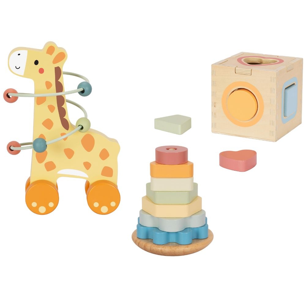 TookyToy - 3-in-1 Wooden Gift Set - Giraffe Pull-Along, Stacking Tower and Shape Sorter - Image 5