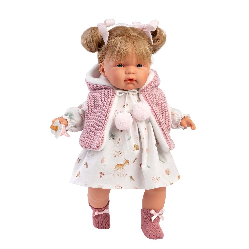 Llorens - Baby Girl Doll with Crying Mechanism, Clothing & Pink Vest: Joelle - 38cm