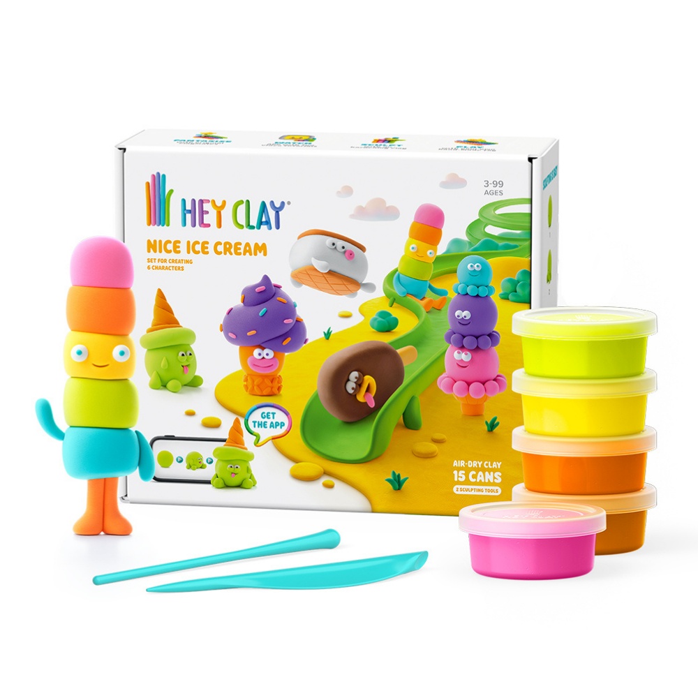 Hey Clay - Modelling Air-Dry Clay with Fun Interactive App - Nice Ice Cream, 15 cans