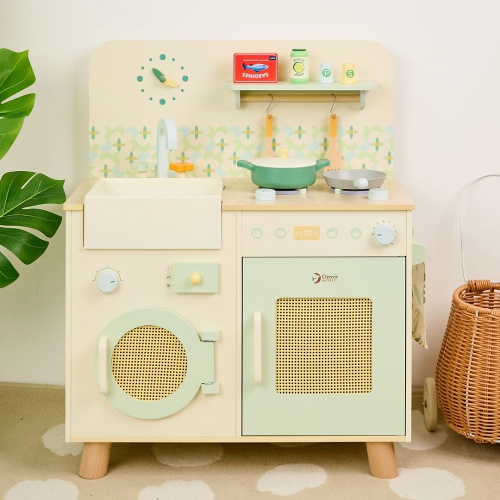 Classic World - Pretend & Play - Wooden Natural Kitchen - 16pcs - Image 2
