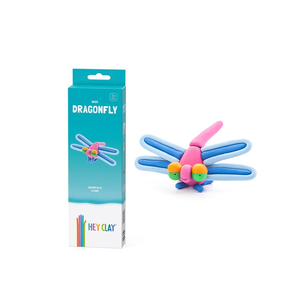 Hey Clay - Modelling Air-Dry Clay with Fun Interactive App - Dragonfly, series Bugs, 3 cans