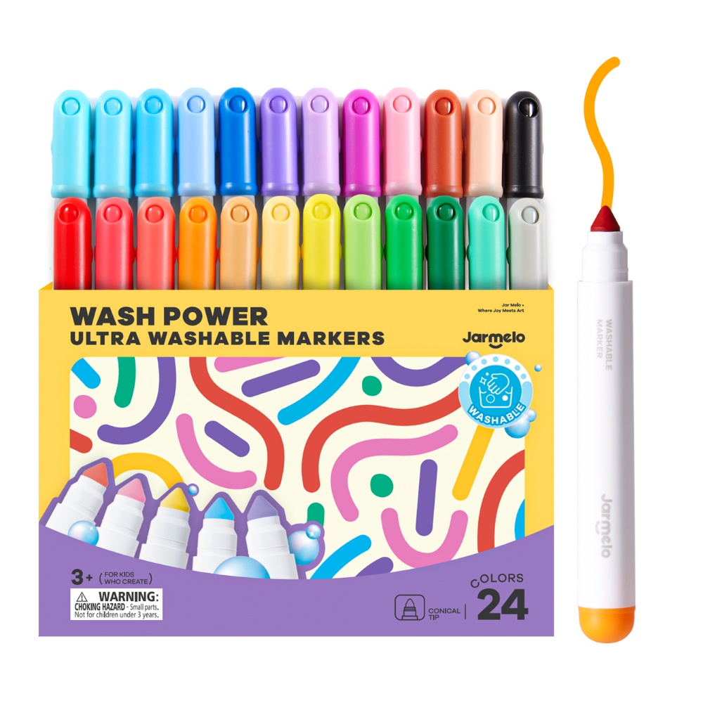 Jar Meló - Washable Markers - 24 Non-Toxic Colours with Conical Tips - Image 6