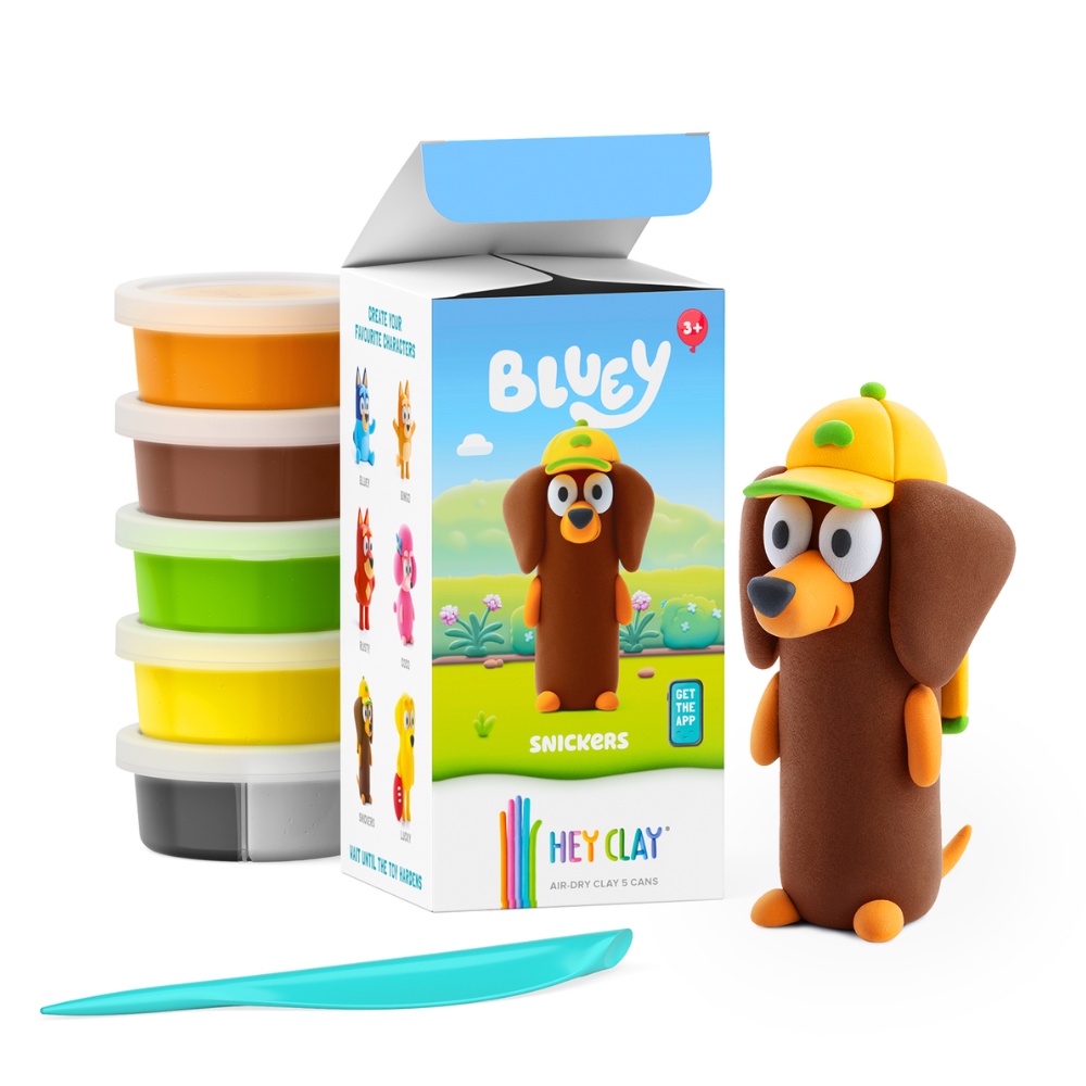Hey Clay - Modelling Air-Dry Clay with Fun Interactive App - Snickers, Bluey Series, 5 cans