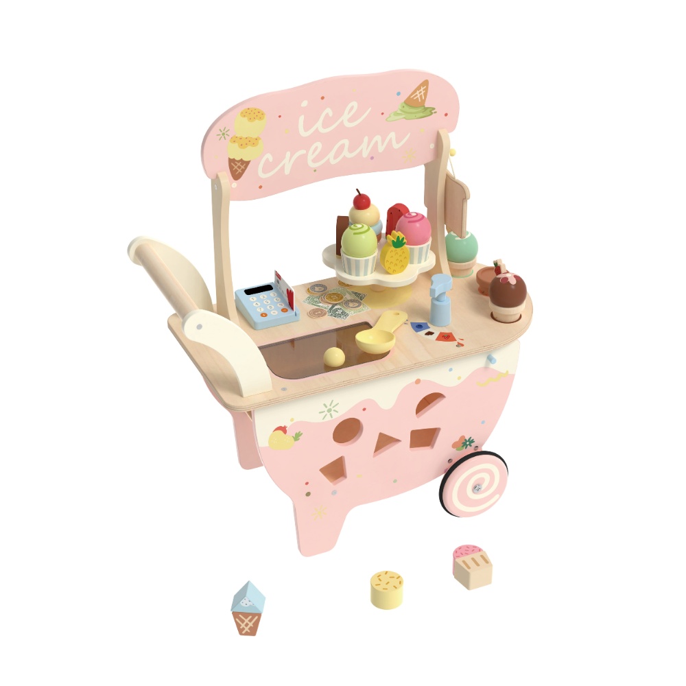 Classic World - Pretend & Play - Wooden Ice Cream Cart - 40pcs - Image 4