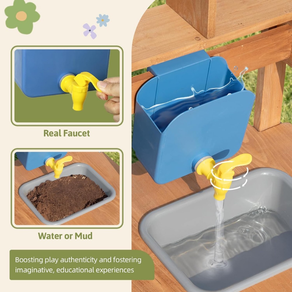 TookyToy - Outdoor Wooden Mud Kitchen with Accessories - 8 Pieces - Image 4
