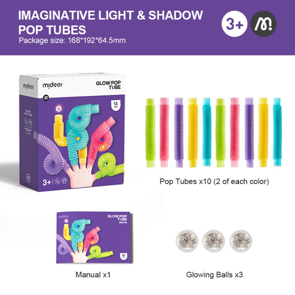 Mideer - Glow Pop Tube Sensory Fidget Toy with Light-Up Balls for Kids - Image 2
