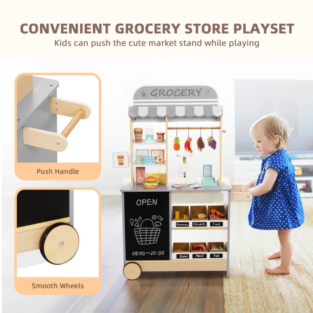 TookyToy - Pretend Play Wooden Grocery Store Playset with Accessories - Image 5