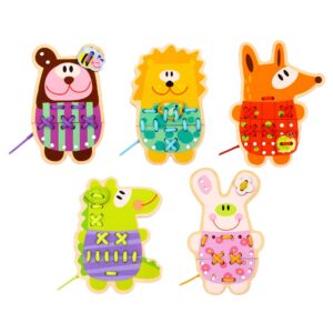 TookyToy - Lacing & Threading Animals: Fine Motor Activity Set - 15pcs