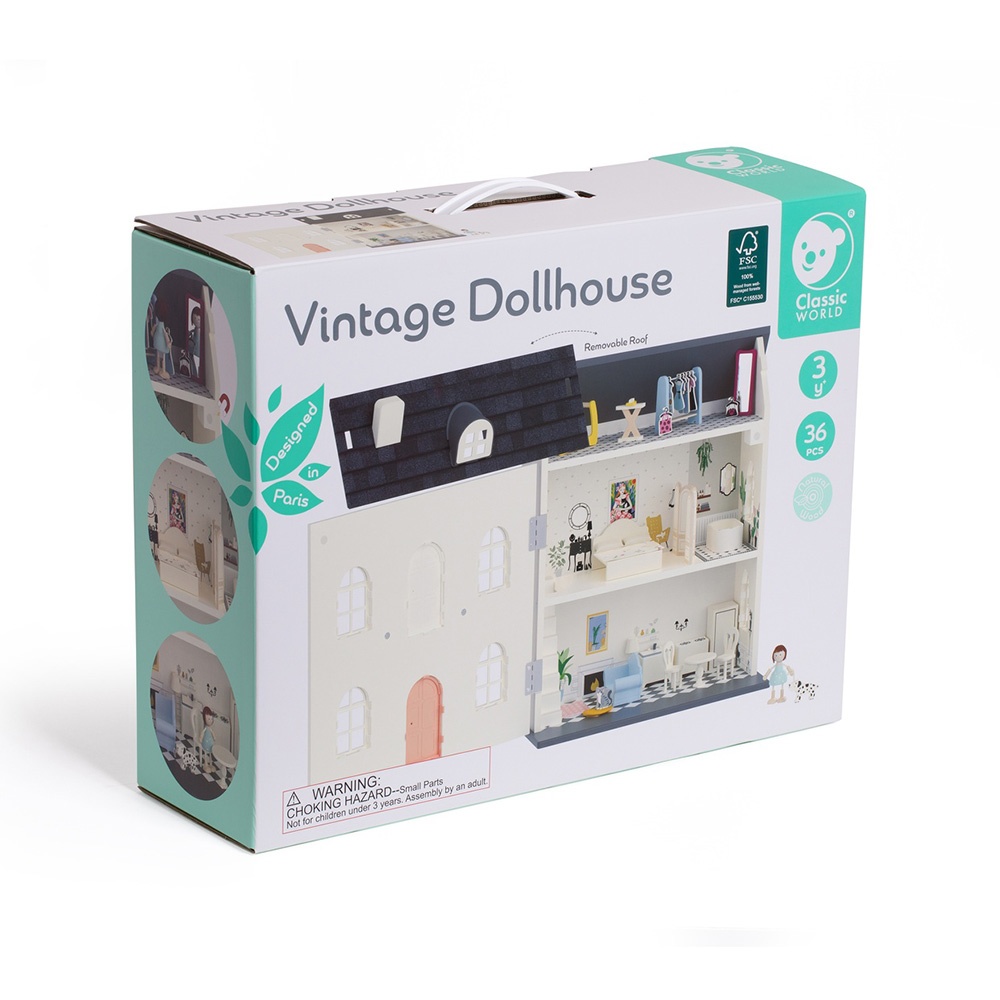 Classic World - Pretend & Play - Vintage Wooden Dollhouse - Image 8