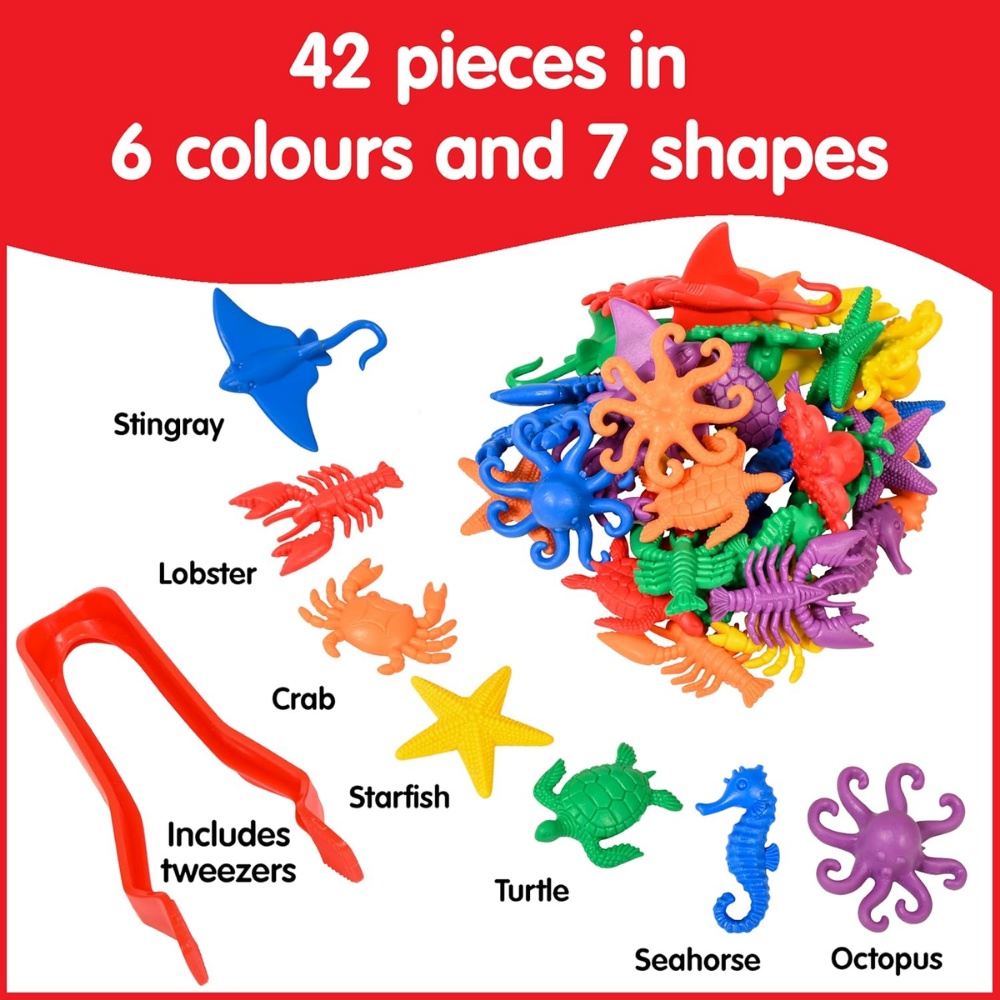 EDX Education - Aquatic Counters & Tweezer in Jar - 42pc Math Manipulative - Image 2