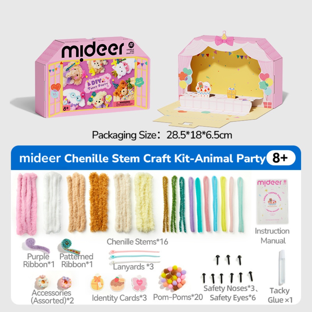 Mideer - Animal Party Chenille Stem Arts & Craft Kit: Plush Animals with Pop-Up Stage - Image 2