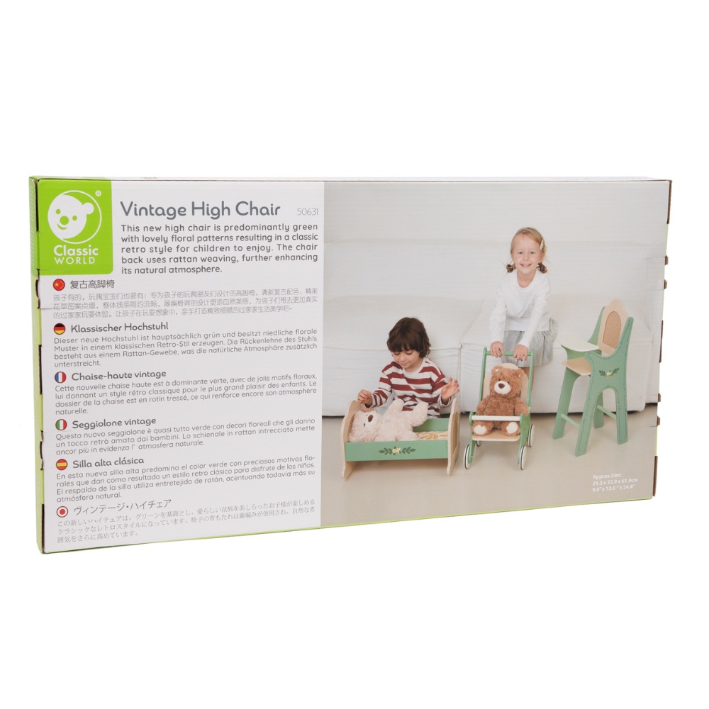 Classic World - Pretend & Play - Vintage Wooden Doll High Chair - Image 6