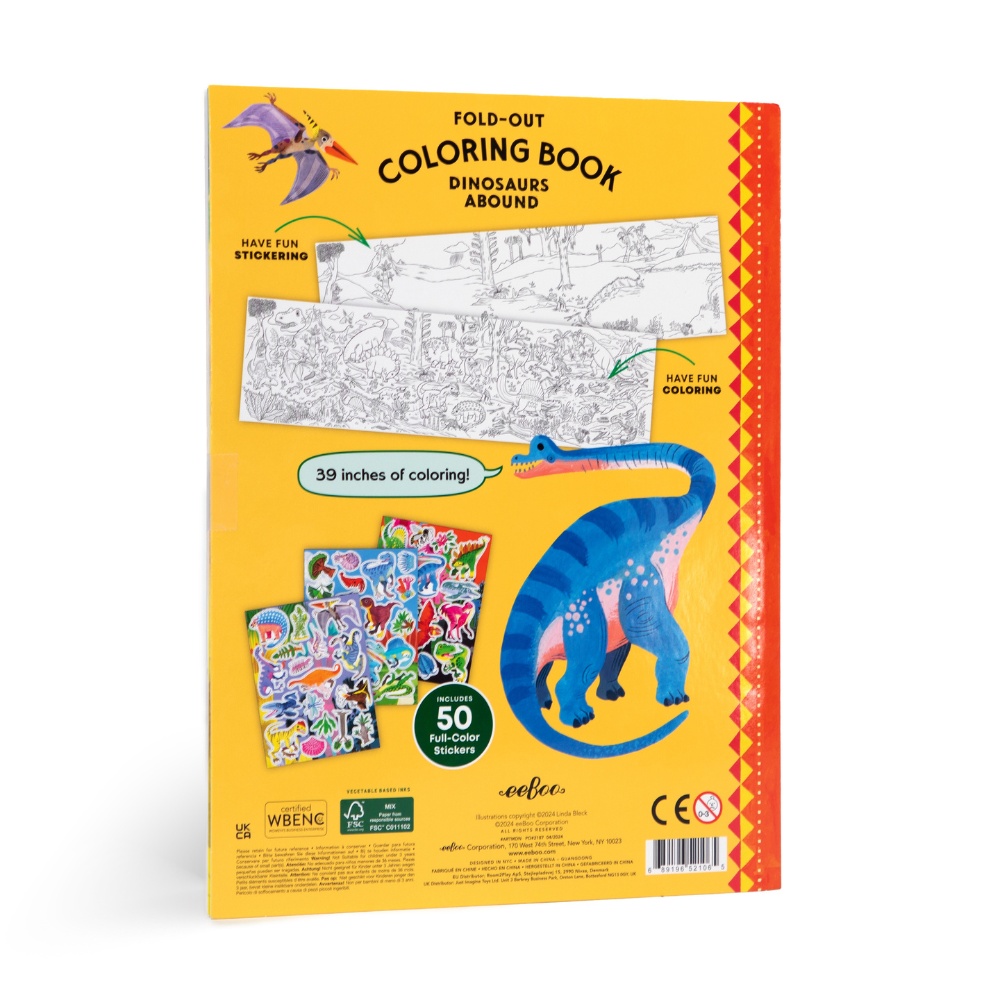 eeBoo - Fold-Out Colouring Book with Stickers - Dinosaurs Abound - Image 5