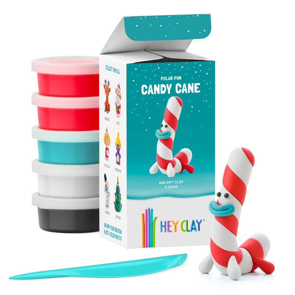 Hey Clay - Modelling Air-Dry Clay with Fun Interactive App - Candy Cane, Christmas Series, 5 cans